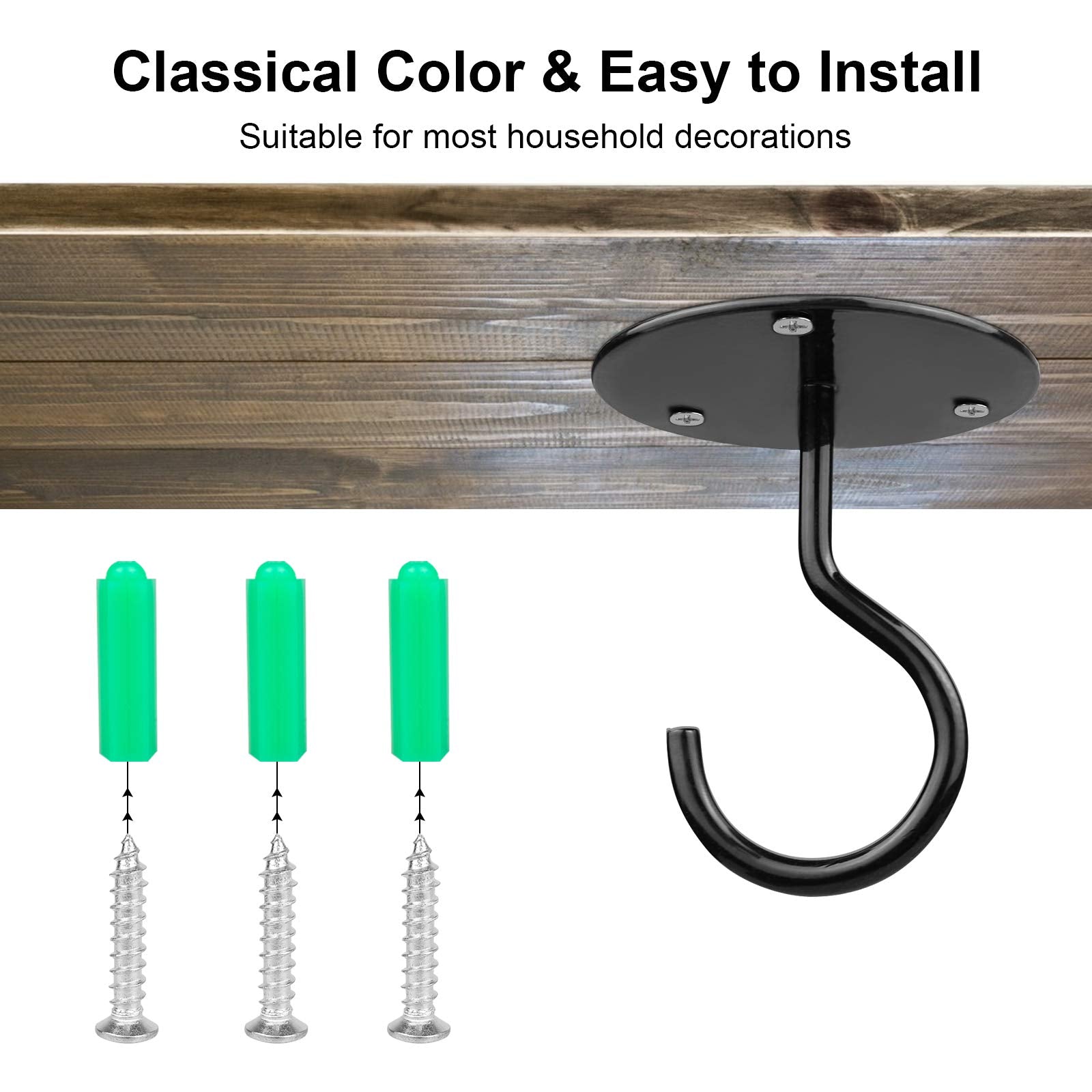 Serplex 4pcs Metal Ceiling Hook for Hanging Flower Pot and Plant Pot Wall Mounted Hook for Hanging Plant Baskets/String Lights in Balcony,Porch, Wall Hook with Screws (Black) Serplex 4pcs Metal Ceiling Hook for Hanging Flower Pot and Plant Pot Wall Mounted Hook for Hanging Plant Baskets/String Lights in Balcony,Porch, Wall Hook with Screws (Black)